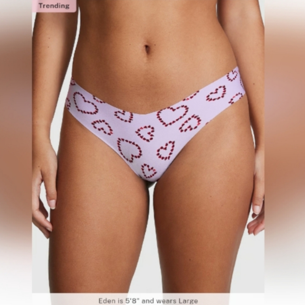 PINK VS NO SHOW THONG PANTY Pastel Lilac Love bug V-Day Print NWT NIP